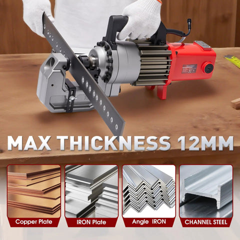 Beefy 25T Electric Hydraulic Hole Puncher With Five Dies 1700W Copper Motor Rugged Punch Tool For Metal Up To 12mm Thick Red CPM25 punching steel plate