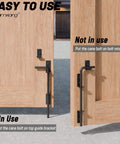 12 Inch Heavy Duty Cane Bolt Gate Drop Rod Set for wood fences shown installed and not in use with black solid steel latch.