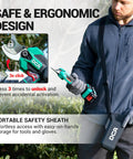 Cordless 20v Brushless Electric Pruning Shears With Dual 20ah Batteries And Sk5 Steel Blades Make Snipping Garden Limbs A Smooth Piece Of Cake Up To 14 Inches Easily in use with safety sheath.