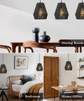 Modern Woven Pendant Light Fixtures Set Of 3 7 Inch Matte Black Dope Boho Farmhouse Coastal Hanging Lamps in dining room, bedroom, and home office.