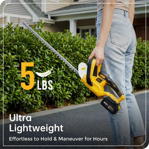 Person holding Cordless 20V Hedge Trimmer With 22 Inch Blade, 2x4.0Ah Batteries And Fast Charger, lightweight design