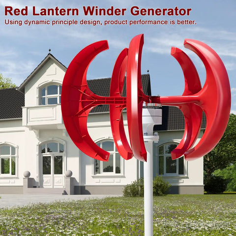 1000W Vertical Wind Turbine Kit With 12V 24V System, Low Noise Wind Power Generator, Red Nylon Fiber Blades, Home Use