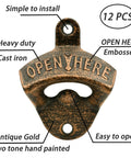 Badass Vintage Cast Iron Beer Bottle Openers Wall Mounted Set Of Twelve Post Style Bar Accessory For Man Cave Or Garage Antique gold opener detailed view