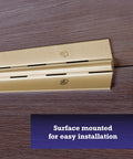 Heavy Duty Continuous Piano Hinge With Polished Brass Finish, 36 inch, surface mounted for easy installation on wood.