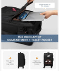 Lightweight Softside Carry On Luggage With 22x9x14 Inches Cabin Size showing laptop compartment and organized pockets.