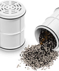 Chlorine Removing Shower Water Filter System With Replacement Cartridge showing inside filter beads for softer skin and hair