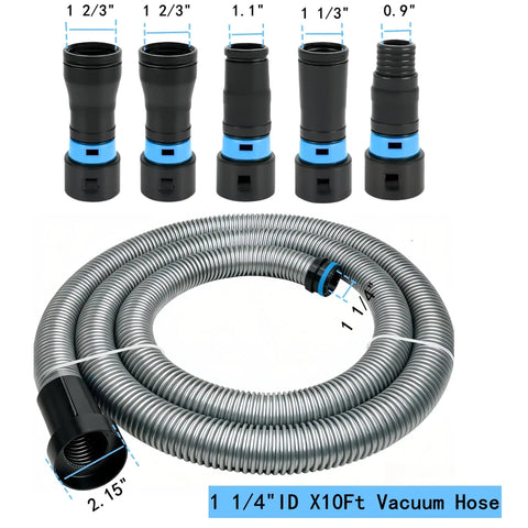 Mitansle Ribbed TPE Dust Collection Hose Adapter Kit Includes One Foot Smooth Bore Hose For Shop Vac Systems, with 10ft ribbed hose and adjustable connectors.