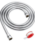 Extra Long 79 Inch Stainless Steel Shower Hose With Brass Insert And Nut, Chrome Finish Flexible Handheld Shower Head Hose For Bathing Kids And Pets, Easy Reach For Hard To Access Areas, shown coiled with plumbing tape