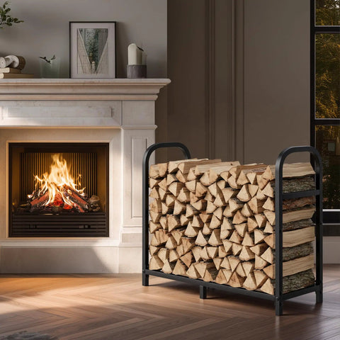 34 Inch Firewood Rack With Log Carrier Bag For Outdoor And Indoor Use Beefy Heavy Duty Metal Fire Wood Holder Rustproof Storage