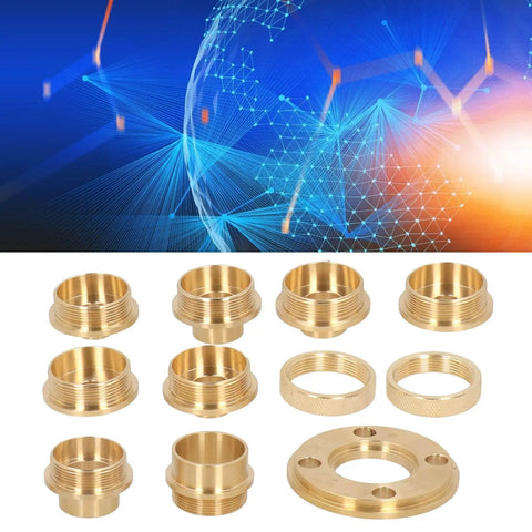 Pro Grade Brass Template Router Guides Kit With Eight Bullseye Bushings And Beefy Lock Nuts for clean routing and hinge fitting.