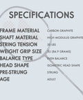 Image showing specifications of Muscle Power 29 Carbon Graphite Badminton Racket With Full Racket Cover For Intermediate Players 85 Grams