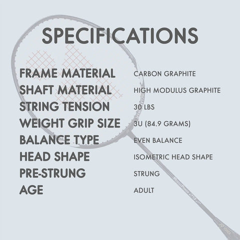 Image showing specifications of Muscle Power 29 Carbon Graphite Badminton Racket With Full Racket Cover For Intermediate Players 85 Grams