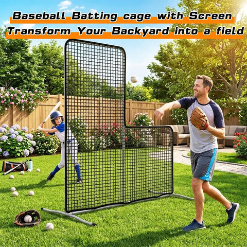 L Screen Baseball Pitching Net 7 By 7 Feet Portable For Backyard Batting Cage Practice Ideal For Coaches Parents And Youth Training