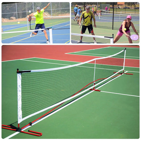 Pro Grade Official Regulation 22 By 3 Foot Pickleball Replacement Net For Indoor And Outdoor Play with players on court
