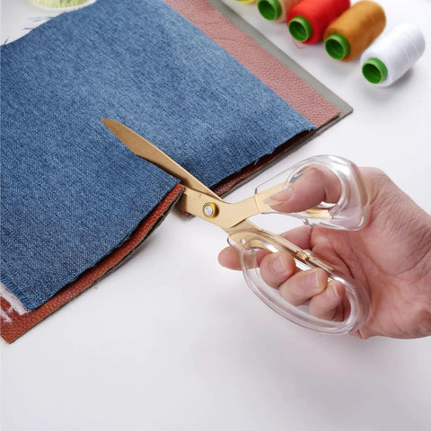Acrylic Scissors Set With Titanium Gold Coated Blades For All-Purpose Heavy-Duty Office Desk Scissors With Clear Comfort-Grip Handles Boss-Level Sharp For Sewing Arts Crafts School And Home Projects cutting denim fabric