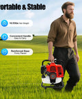 Person carrying Top Shelf Gas Powered Water Pump With Smooth Quick Pull Start And Serious Flow Power for easy transport.