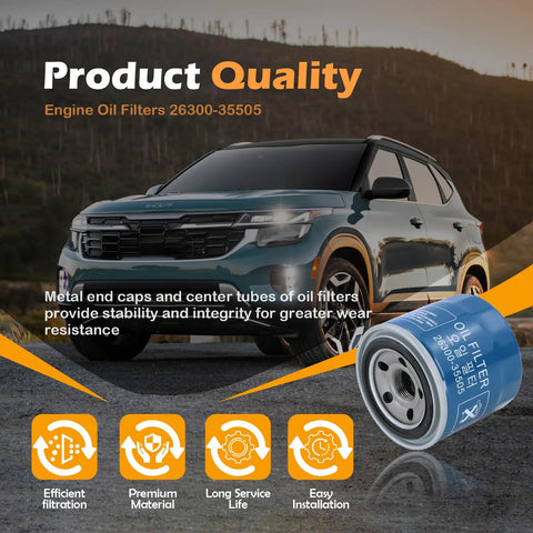 Engine Oil Filter Kit For Hyundai Elantra Tucson Santa Fe And Kia Sportage Forte Seltos With Drain Plug Gasket, 6 Pack