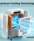 Heavy Duty Portable Evaporative Air Cooler With 12000 CFM Hella Badass Cooling For Large Indoor Outdoor Spaces Sweet Chill With 12 Hour Timer Smart App Remote Control showcasing advanced cooling technology.