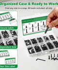 Heavy Duty M2 Screw Assortment Kit 676 Pieces organized in a clear plastic case with a secure latch and labeled compartments.