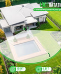 Diagram showing Heavy Duty Wall Mounted Garden Hose Reel With 180 Degree Swivel Bracket covering house garden area.
