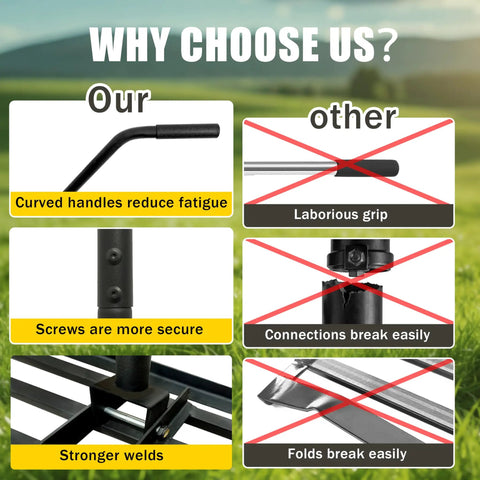 Comparison of Workhorse Lawn Leveling Rake With A 30 Inch By 10 Inch Stainless Steel Head And 6 Foot Handle vs competitor features.