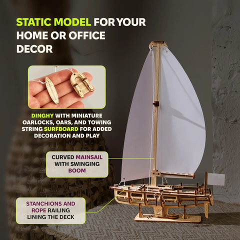 Ocean Beauty Yacht 3D Wooden Puzzle For Adults A Totally Relaxing DIY Mechanical Model Kit With Paper Sails A Brain Teaser Building Set For Home Office Decor And Shelf Display, wooden sailboat with display stand