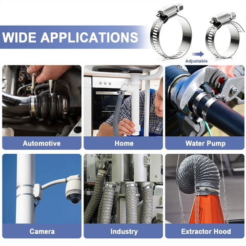 Hose clamps, stainless steel adjustable worm-gear with 50ft strap; for automotive, plumbing, water pump, garden, duct.