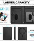 MagSafe Wallet For Men Women With 6 Card Slots And RFID Blocking Clear ID Window PU Leather Folio Magnetic Phone Wallet For iPhone 12 Through 17 Series Black For Daily Use, open view with card slots and ID window.