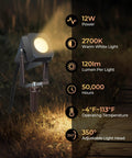 Outdoor Landscape Lighting 4 Pack Low Voltage LED Spotlight Kit 12V 2700K Warm White IP65 Waterproof illuminating a path at night.