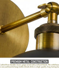 Close-up of Industrial Dome Wall Sconce, White, 180° Adjustable Vintage Wall Light showing brass tone arm and round mount.