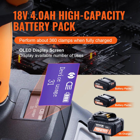 18V 4.0AH high-capacity battery pack with OLED display for Tough As Nails 18V Cordless Electric Pipe Crimping Tool.