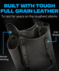 Heavy Duty Leather Tool Pouch With Hammer Holder And Kevlar Stitching Built For Belt Use Top Grain Oil Tanned Leather