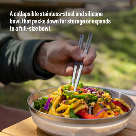 Detour Stainless Steel Collapsible Camping Bowl Medium 22 Oz Green Packable Durable EU Food-Grade Silicone Overlanding Ready