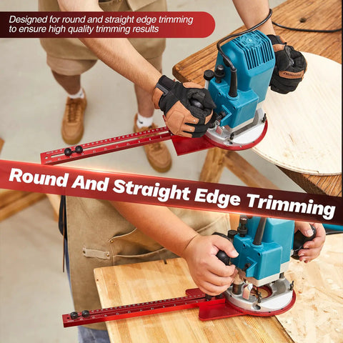 Woodworker using Universal Router Milling Groove Bracket Dope Woodworking Jig for circular milling and edge trimming.