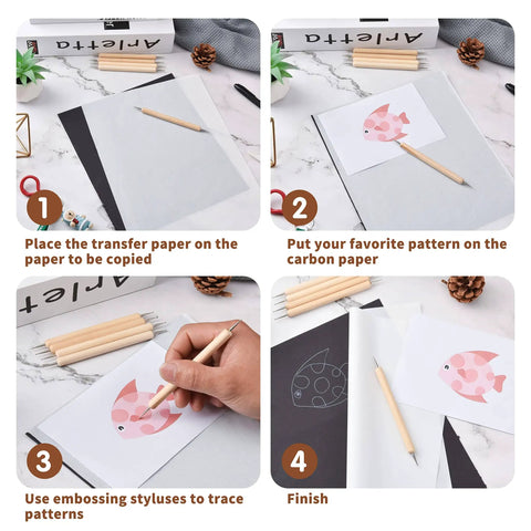 DIY tutorial using 50 Sheets Carbon Paper Graphite Transfer Paper 8.5 By 11.5 Inch Tracing Paper Kit With 5 Embossing Styluses And Dotting Tools