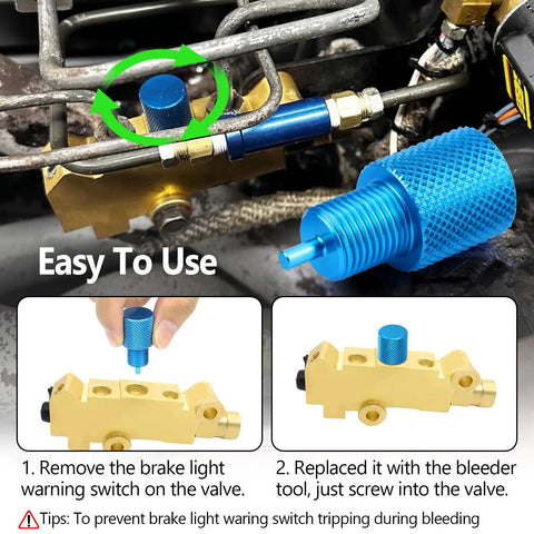 Four Piece Brake Proportioning Valve Bleeder Tool For Gm Style Combo Valves Disc Disc And Disc Drum Compatible With Pv2 Pv4 in use with vehicle fittings