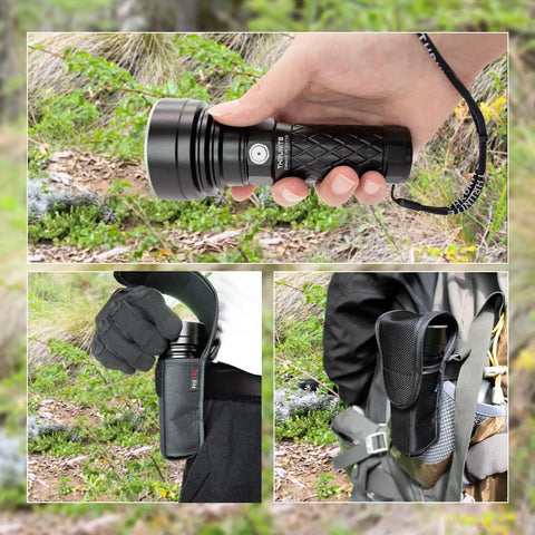 Hand holding Catapult V6 SST70 USB C Rechargeable Flashlight With 2836 Lumens And 692m Beam Distance outdoors