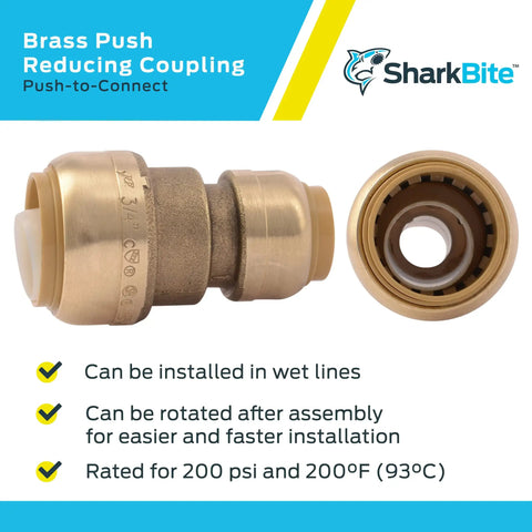 3/4 Inch To 1/2 Inch Reducing Push To Connect Brass Plumbing Fitting For PEX Copper CPVC PE RT HDPE Pipe No Solder
