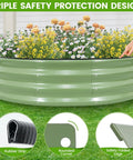 Olive Green Two Pack Galvanized Raised Garden Beds 4x4x1ft Round Design With Safety Rubber Strip Durable Metal Planters