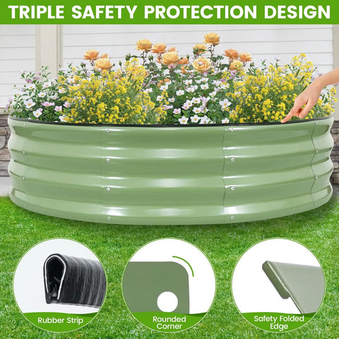 Olive Green Two Pack Galvanized Raised Garden Beds 4x4x1ft Round Design With Safety Rubber Strip Durable Metal Planters