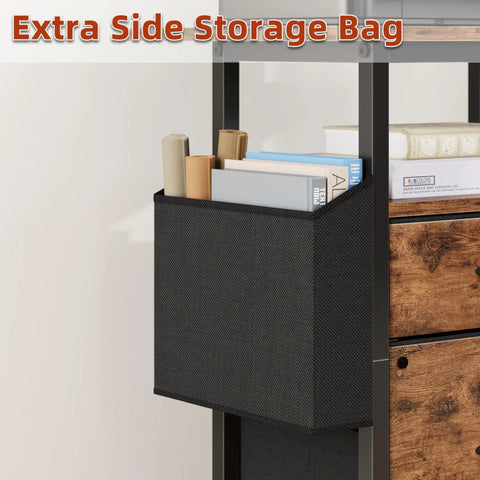 Extra side storage bag on 2 Drawer File Cabinet With 24 Inch Extended Desktop On Wheels Mobile Rolling Filing Cabinet