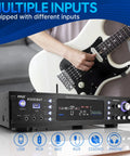 Musician with guitar using Beast Bluetooth Home Stereo Amplifier With 3000 Watts Max Power 1500 Watts RMS Multi Channel Receiver