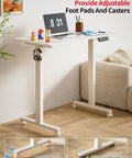 Electric Standing Desk With Adjustable Height And Memory Presets Heavy Duty Steel Base Rolling Casters For Office Gaming Home Setup 48X24 Inches White showing adjustable foot pads and casters.