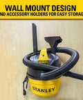 One Gallon Wet And Dry Shop Vacuum With One Point Five Peak Horsepower And Sixty Cfm Portable Lightweight Suction Wall Mount