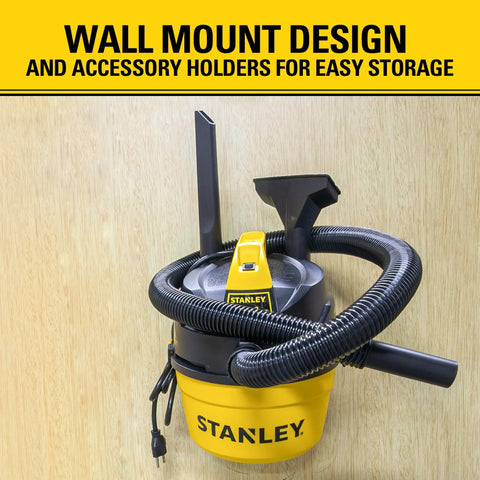 One Gallon Wet And Dry Shop Vacuum With One Point Five Peak Horsepower And Sixty Cfm Portable Lightweight Suction Wall Mount