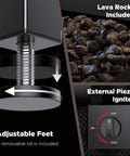 Adjustable feet and lava rocks on 28 Inch Propane Fire Pit Table With 50000 BTU Heat Output CSA Certified Outdoor Gas Fire Pit.