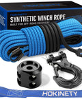 Heavy Duty Synthetic Winch Rope Kit 1/4 Inch By 50 Foot 10,000 Pounds Break Strength For ATV UTV Off Road Vehicles With Forged Hook Rubber Stopper Protective Sleeve And Safety Pull Strap Blue on packaging