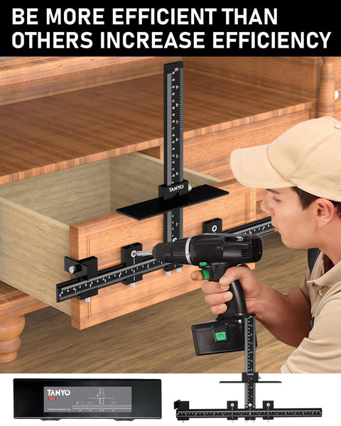 Professional using Aluminum Cabinet Hardware Jig With Center Punch For Precise Handle And Drawer Installations Pro Grade Template Tool.