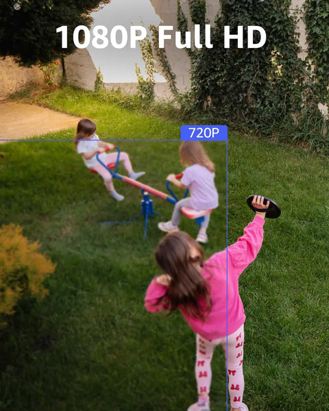 1080p Security Camera 4-In-1 Wired Bullet Add-On For Outdoor Surveillance AHD TVI CVI CVBS Compatible Crisp Night Vision Up To 100 Feet Black Cam DVR Ready Power Adapter Not Included image showcasing children playing outside on seesaw with Full HD clarity.