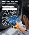 Person using L7 Portable Tire Inflator Cordless Air Compressor 150 PSI Fast 1 Minute Inflation Auto Shutoff for car tire